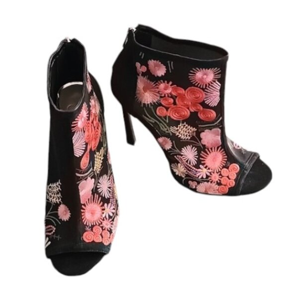 JESSICA SIMPSON Pascal Peeptoe Booties 8 Boots Boho Embroidered Stiletto Heels - Picture 9 of 15